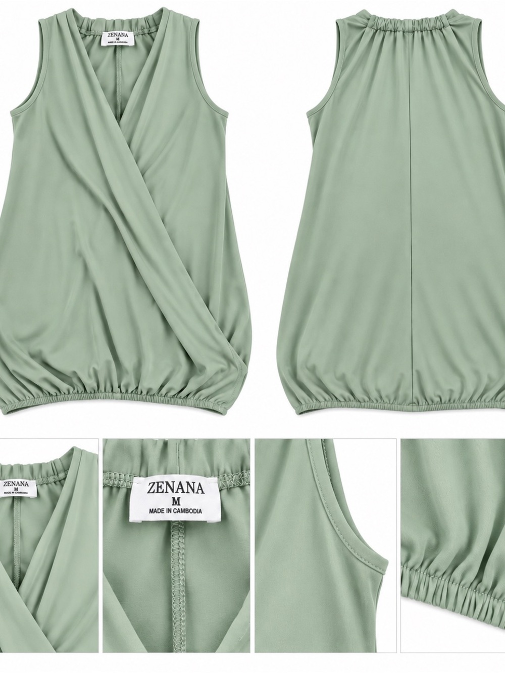 Zenana Sage Green Surplice Wrap Halter Tank Top Women’s M